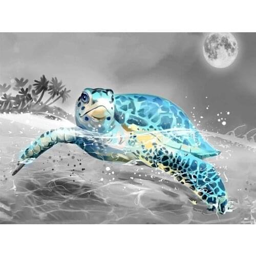 Kamy Yi Diy 5d Square Diamond Handmade Round Rhinestone Cross Stitch Blue Turtle Painting Art, Picture Home Decoration Gift