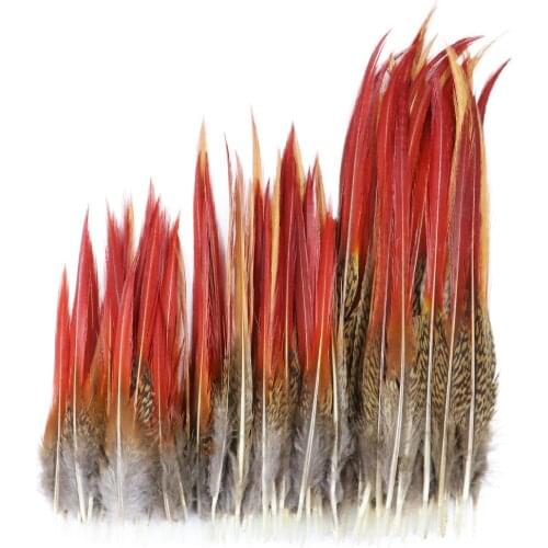 Red Tips Natural Pheasant Tail Feathers 10-25CM/4-10 inch Red Sword Feathers for Crafts Wedding Decoration Accessories Plumes