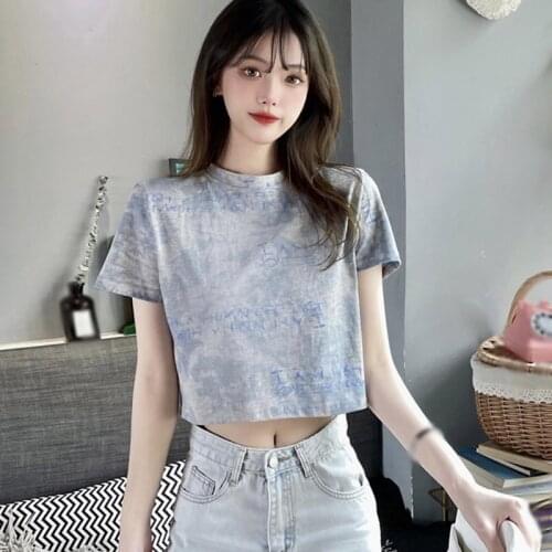 O Neck Crop Tops Women Summer Fashion Character Print Casual T Shirts Basic Sexy Streetwear Short Sleeve Short Tees