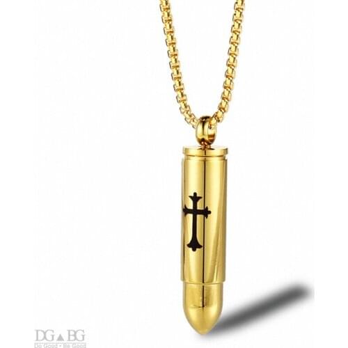 Tough Man Stainless Bullet Pendant Jesus Cross Lords Prayer Urn Ashes Necklace Religious Christian Jewelry Personalize Custom