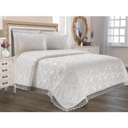 Land Of dowry Jacquard Chenille Bed Cover Cream