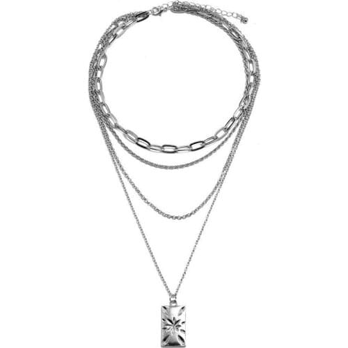 Fashion Geometric Pendant Necklaces For Women Silver Color Multi-layer Choker Chain Necklace Jewelry Accessories