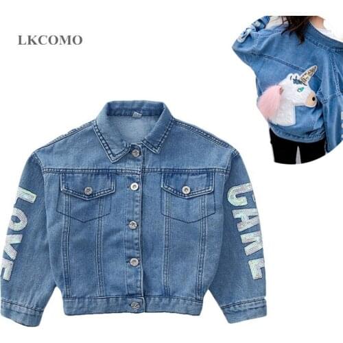 2-11Y Newest Fashion 2021 Autumn Denim Jacket For Girls Cartoon Unicorn Outerwear Coat Kids Denim Jacket Children Girls Clothes