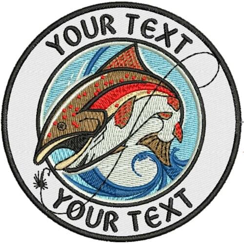 Custom Go Fishing Embroidered Name Tags Patch Iron on Backing Hook Backing