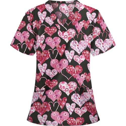 Plus Size Love Nurse Uniform Scrubs Women Short Sleeve V-neck Tops Working Uniform Nurse Accessories Pocket Women Clothes