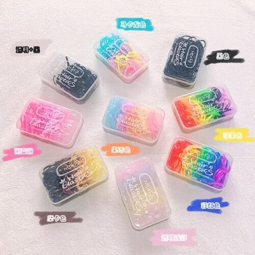 Hairlyah Cute Girls Storage Box Cartoon Rainbow Gradient Disposable Rubber Band Elastic Ponytail Hair Band Headdress Accessories