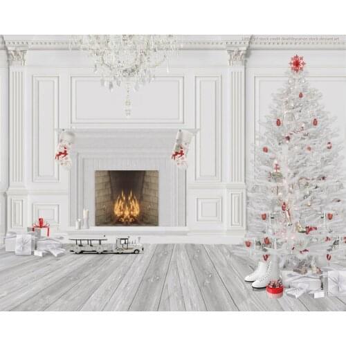 Christmas Backdrop Tree Noel Party Photography Backdrop White Warm Home Wood Stove Fireplace Chaste Background Photo Studio Prop