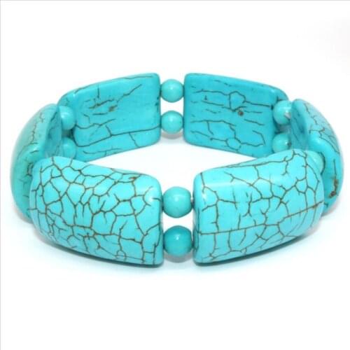 Handmade Weave Stackable Geometric Green Turquoises Stone Elastic Bracelet Decoration Jewelry