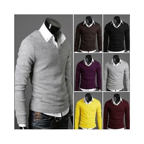 High Quality Casual Sweater Men Pullovers Brand Knitting long sleeve V-neck Knitwear Sweaters Plus size XXL