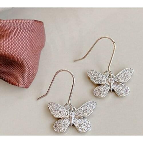 U-Magical Korean Bling Bling Rhinestones Butterfly Dangle Earring for Women Exquisite Fairy Hook Earrings Jewelry Accessories