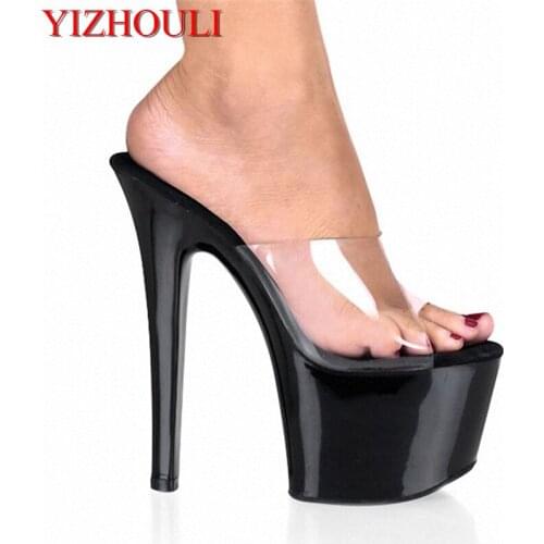 All-Match Fashion Comfortable Black Stiletto With Platform Shoes Clear Stripper Shoes Sexy 17CM High-Heeled Shoes