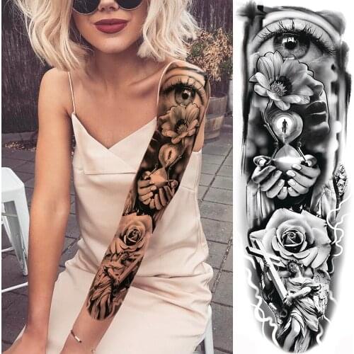 Evil Eye Temporary Finger Tattoos For Men Women Body Art Full Arm Sleeve Flower Tatoo Waterproof Fake Tattoo Stickers 3D Style