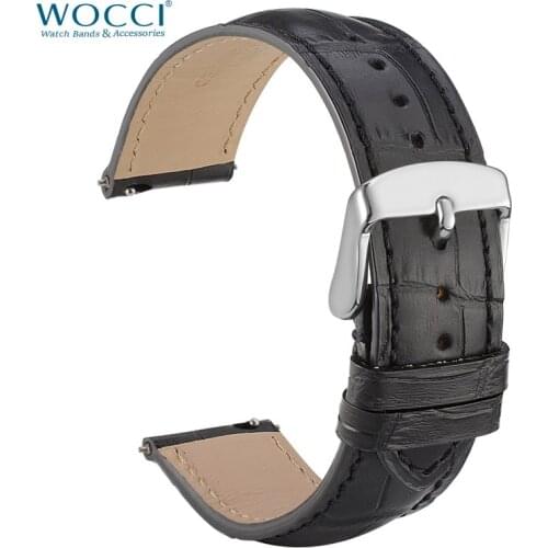 WOCCI Genuine Leather Watch Strap 18mm 20mm 22mm Alligator Embossed Leather Watchband Quick Release bars Black Band Strap Belt