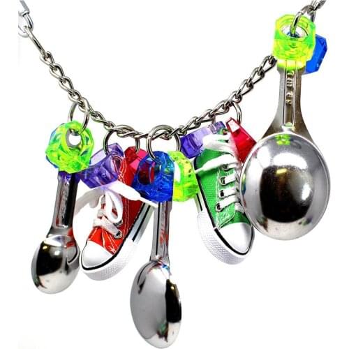 2pcs Birds Funny Chewing Toy Parrot Bite Toy , Sports Shoes And Metal Spoon String Design Sound Toy Bird Accessories