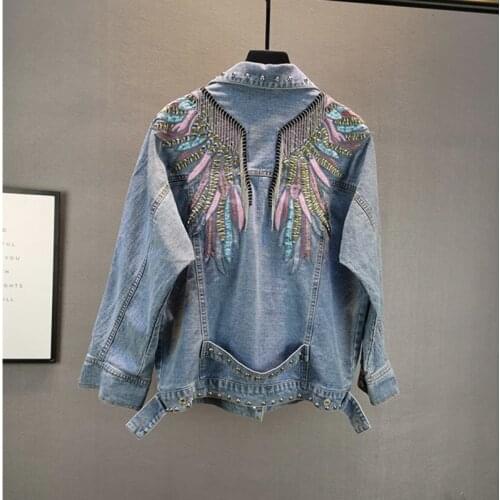 Denim Jacket Womens fashion 2021 autumn new loose thin wing embroidered tassel long sleeve jean jacket women Loose coat tops