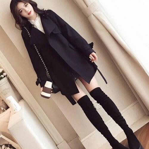 Temperament Mid-Length Windbreaker Overcoat Women 2021Spring Autumn Korean Loose Fashion All-Match Simplicity Trench Coat Female