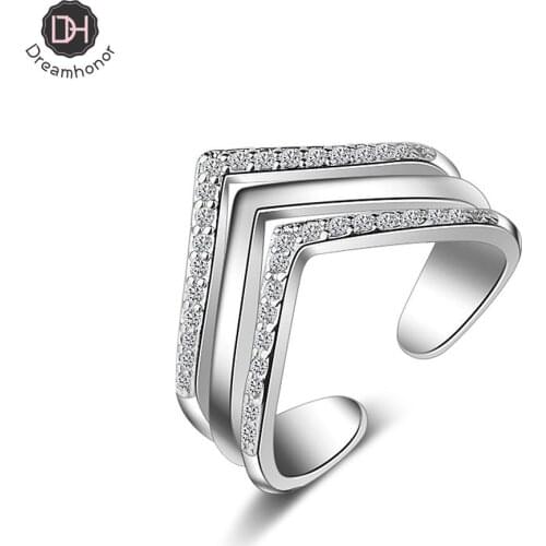 Dreamhonor 2021 New Arrivals Simple 925 Silver Crystal Rhinestone Zircon Layer Geometric Rings For Woman Jewelry Gift