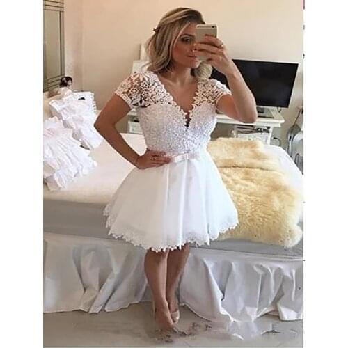 Women Short Homecoming Dresses Lace Appliques Prom Party Gowns V Neck Above Knee Cocktail Dress