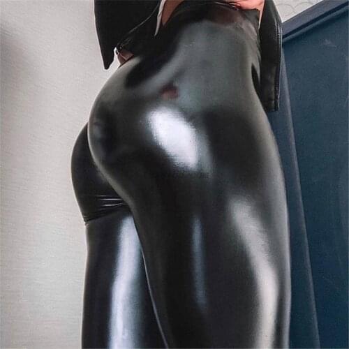 Womens Plus Size High Waist Faux Leather Shaping Hip Push Up Pants Black Sexy Leggings Stretchy Skinny Trousers S-5XL