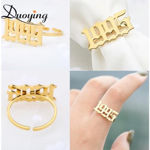 Duoying Old English Ring for Women Personalized Year Number Ring Customized Rings Number Ring Stainless Steel Open Rings Jewelry