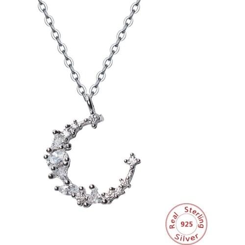Fashion Moon Pendant Necklace Elegant Necklace for Lady Genuine 925 100% Silver Statement Chain Necklace Fine Jewelry for Women