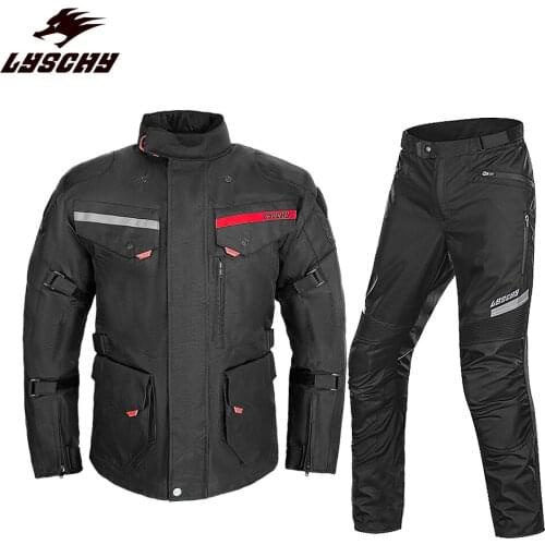 LYSCHY Winter Warm Waterproof Jacket Motorcycle Racing Gear With CE Body Armor Protective Riding Pants Moto Suit Jacket+Pants