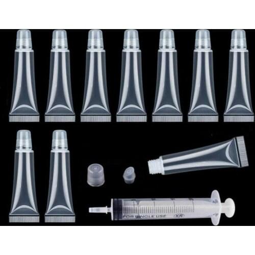 10pcs 8ml Lip Gloss Balm Clear Empty Tubes Cosmetic Containers + 3pcs Syringes DIY Makeup Refillable Bottles