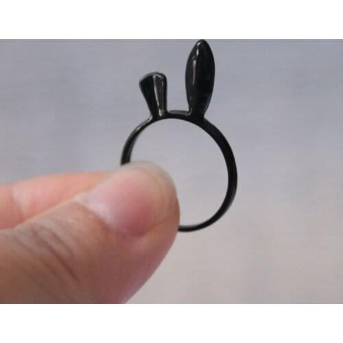 10Pc/Lot Matt Black Short Ear Rabbit Rings Punk Bunny Ring Men Women Kids Anillos Mujer Jewelry