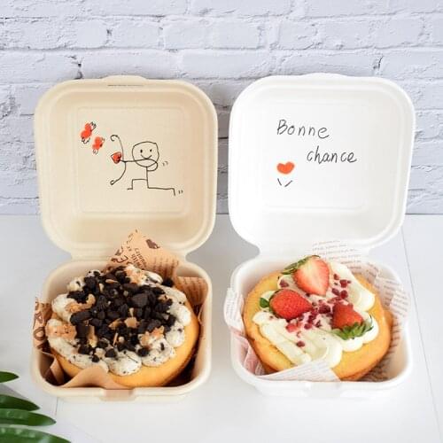 20pcs Degradable Hamburger Box Disposable Bowls Pulp Cake Boxes Lunch Tray Takeaway Packing
