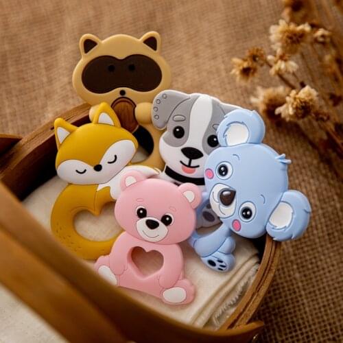 5pcs Baby Toy Set Newborn Teether Molar Toy Cute Animal Shape Baby Chewing Pendant Accessories Diy Pacifier Clip Teething Toy