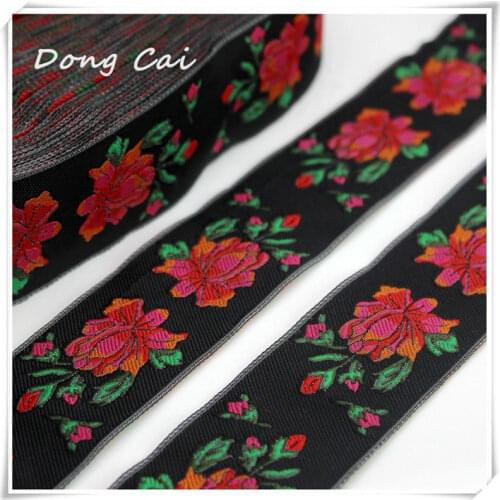 5yards/lot 4CM Black peony jacquard ribbon Opera performance clothing production Chinese style national webbing Carpet weaving