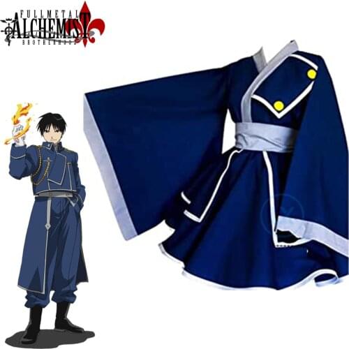 Anime Fullmetal Alchemist Roy Mustang Blue Women lolita Dress Kimono Cosplay Costume Cutome-Made Halloween Clothing
