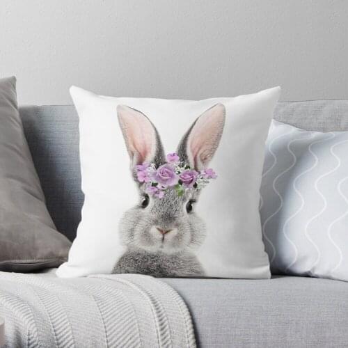 Bunny With Flower Crown Throw Pillow Cushion Cover Polyester throw pillows case on sofa home living room car seat decor 45x45cm