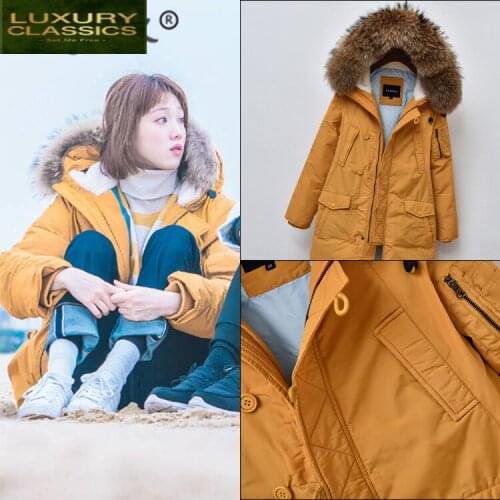 Brand 2021 Natural Fashion Racoon Fur Duck Down Jacket Women Winter Long Coat Thick Warm Abrigos Mujer Outwear Hiver 088