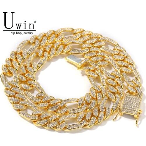 Uwin Figaro Link Chain 13mm Gold silver color Hip Hop Iced Out Rhinestones Necklace Fashion Men Women Jewelry Party Gift