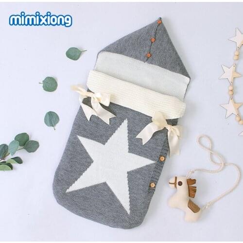 Baby Sleeping Bags Stroller Knitted Envelopes for Newborns Infant Swaddle Wrap Sleep Sacks Five Star Autumn Grey Winter Blankets