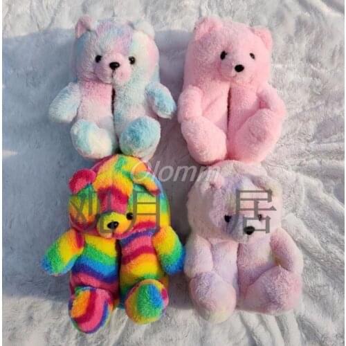 New Plush Teddy Bear Cute Rainbow Cartoon Bear Indoor Slippers Non-Slip Mute Bedroom Office Soft Warm Winter Autumn Hot Sale