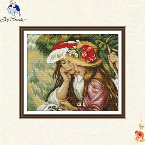 Two beautiful bestie cross stitch kit 14ct Printed 11ct count print canvas DMC cross stitches needlework embroidery DIY handmade