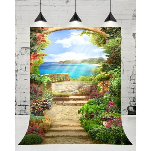 VinylBDS Outdoor Natural Scenery Photography Backdrop Blue Sea and White Clouds Photo Studio Wedding Background for Holiday