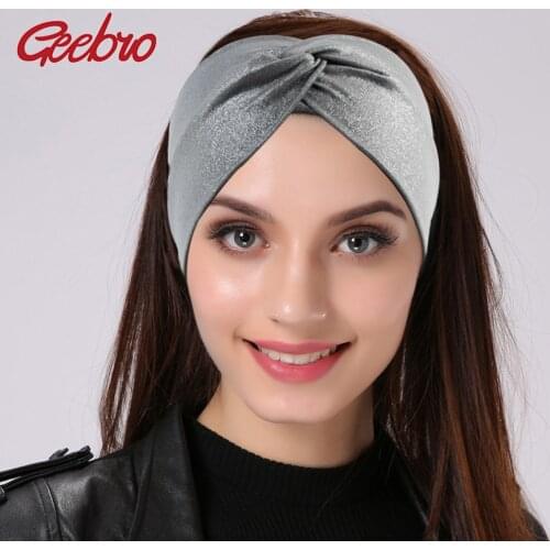 Geebro Silver Dot Wide Headbands For Women Summer Fashion Cross Knotted Turban Knitted Headband for Girls Wrap Bow Hairband