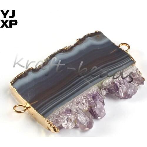 YJXP Light Yellow Gold Color Geode Stone Natural Purple Amethysts Irregular Shape Pendant Slice Fashion Jewelry