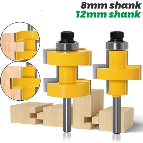 2pc 8mm 12mm Shank high quality Wood Cutting Tool Large Tongue & Groove Joint Assembly Router Bit Set 42mm Stock