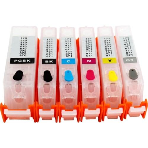 Jetvinner 6-color 870 871 PGI870 CLI-871 Refillable Ink Cartridge For Canon PIXMA MG7780 Printers With Auto Reset Chips