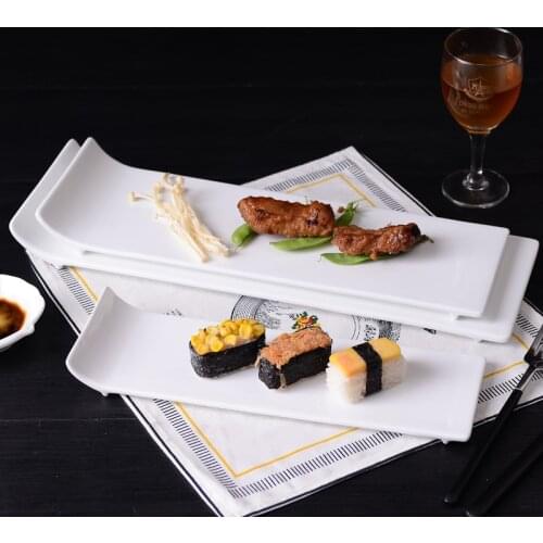 Creative Japanese Sushi Ceramic Plate Simple Pure White Rectangular Flat Dessert Plate Chicken Wing Cake Pan Western Plate