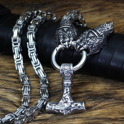 Bear Paw With Mjolnir Thor Hammer Stainless Steel Norse Viking Necklace With Valknut Gift