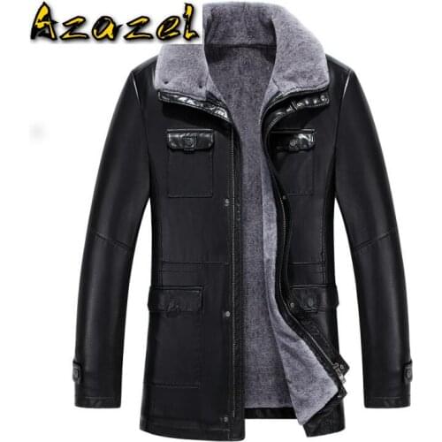 Hot Fashion Black Winter Men Casual More pockets Genuine Leather jacket Mens Slim Turn Collar Motorcycle leather jacket Fur Coat