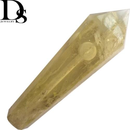 Natural Citrine Smoking Pipe Yellow Crystal Stone Tobacco Holder Cigarette Accessory Stainless Steel Bowl Filter Wedding Party