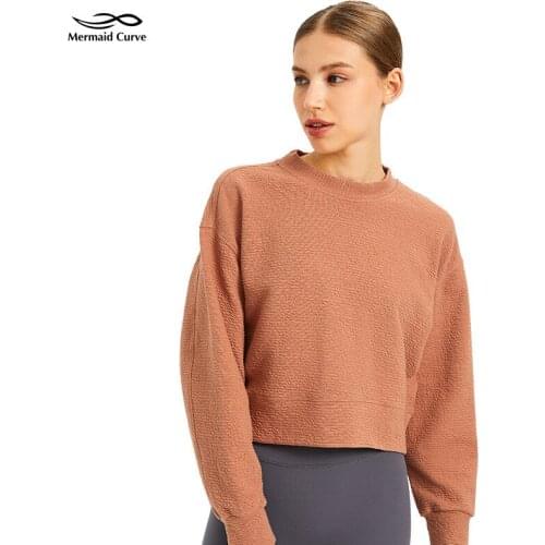 2021 Fall Winter New Sweater Loose Yoga Clothes T-shirt Fitness Running Sports Pullover Women LA Ribbed Waist Long Sleeve Shirt