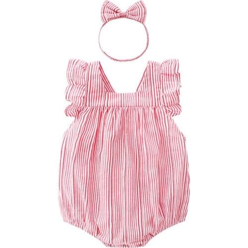 Summer new baby girl romper cotton pink stripe cute triangle new born baby girl clothes