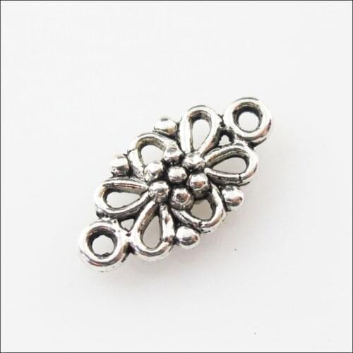 New 35Pcs Tibetan Silver Color Oval Flower Charms Pendants Connectors 8x16mm